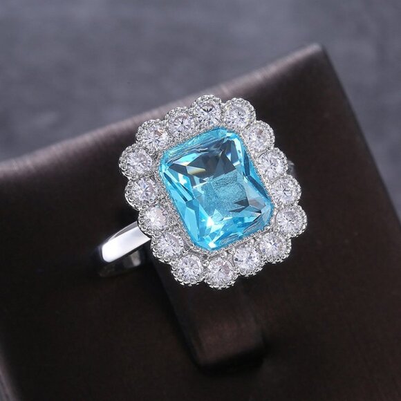 New Womens Mineral Cut Aquamarine Halo Ring New - Picture 2 of 8